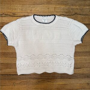 Abercrombie Kids White Knit Crop Top with Black Trim